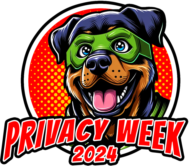 Custom superhero dog mascot in the Privacy Week 2024 branding